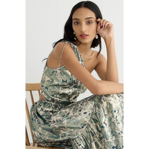 LAST ONE - J.Crew Collection one-shoulder cutout dress in floral Lurex® chiffon - Picture 2 of 13
